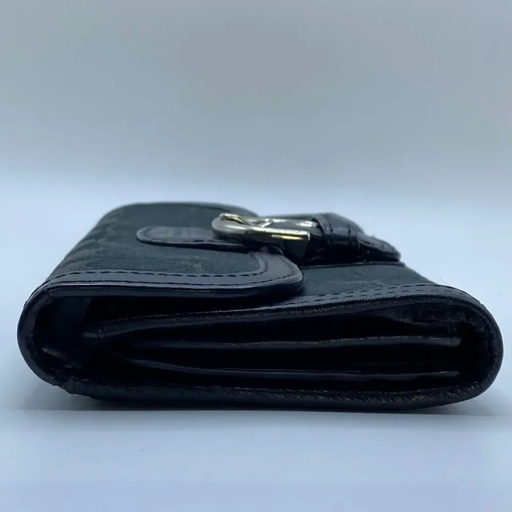Y2K‎ Coach Soho Buckle Front Black Signature Canvas Wallet Trifold Authentic